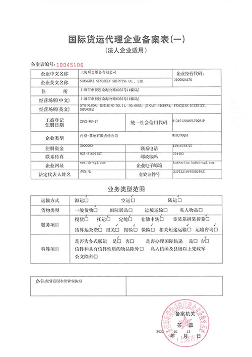 国际货运代理企业备案表