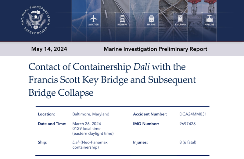 Dali轮撞塌巴尔的摩大桥初步调查报告来了
