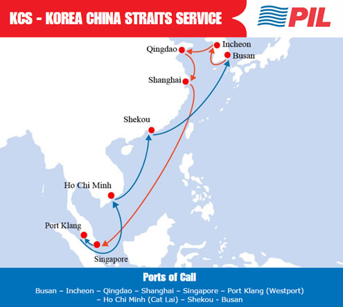 太平船务(PIL)增强中朝海峡服务KCS