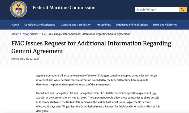 FMC delays approval of Gemini Alliance