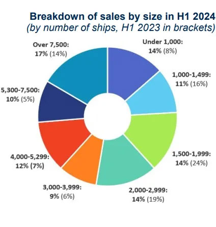 Breakdown of sales by size in H1 2024