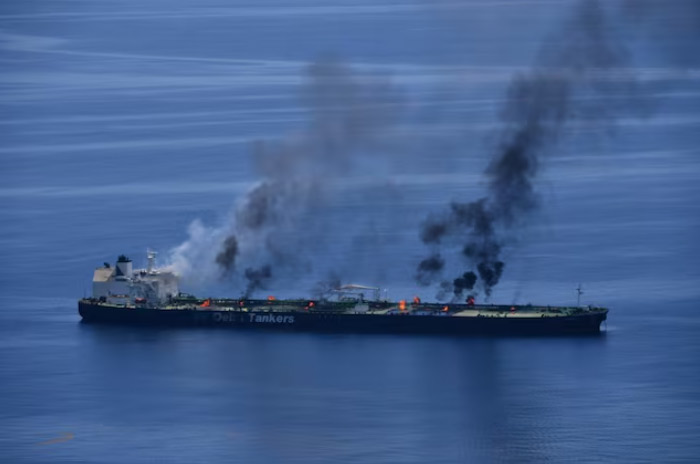 The attacked Sounion continued to burn