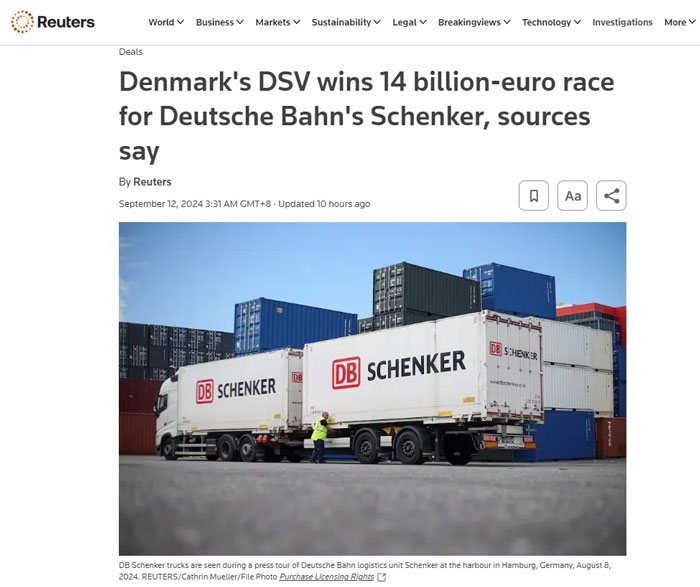 DSV以154亿美元收购德铁信可DB Schenker