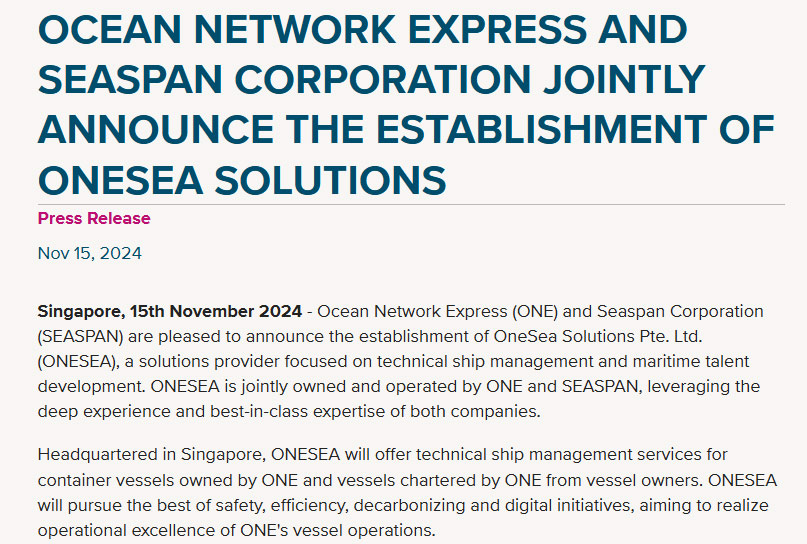 ONE与全球最大船东SEASPAN成立新公司